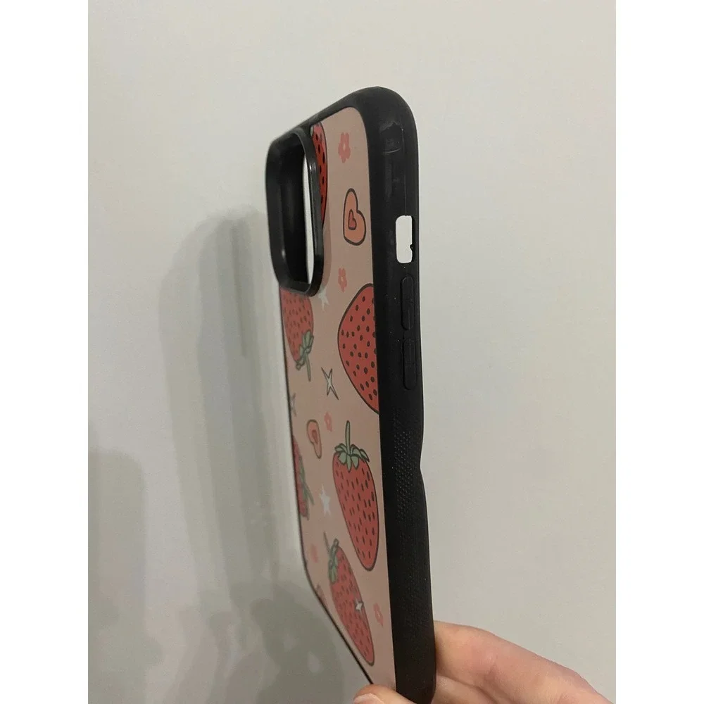 Phone Case Unisex iPhone 14 Pro Max Pink Strawberry Heart Print Bumper Case
